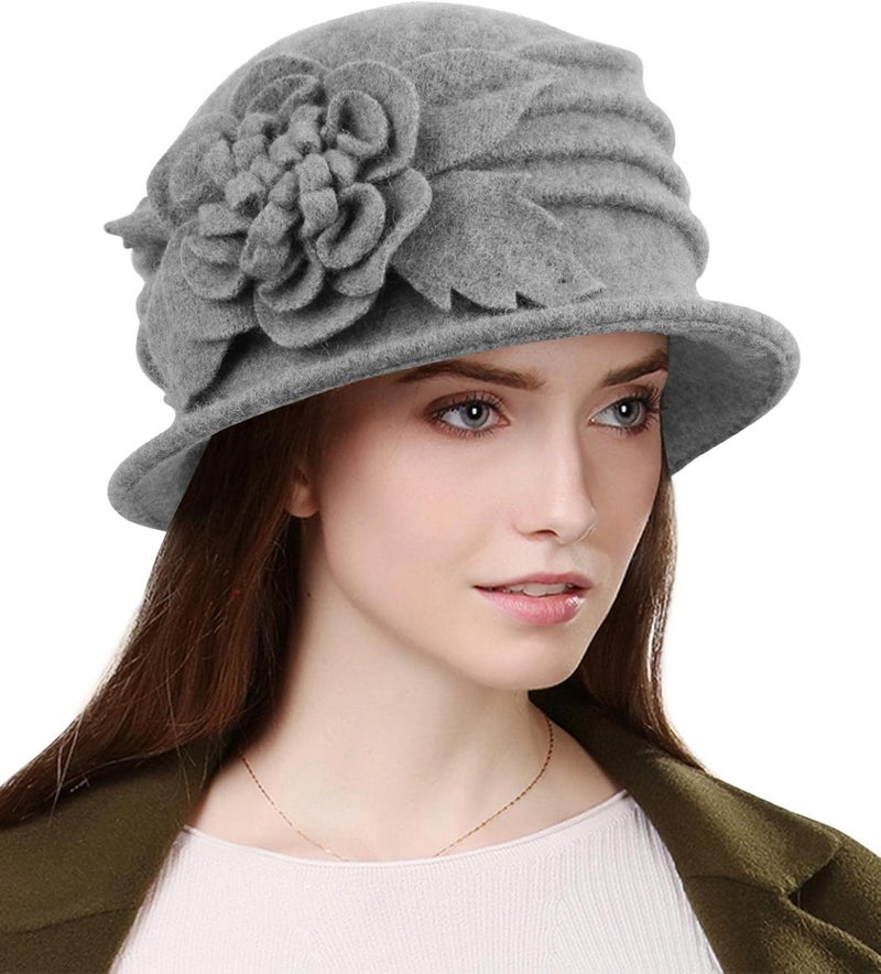 Sumolux Women Beret Hat French Vintage Floral Wool Dress Cloche Classic Winter Hat 1920s - Image 1